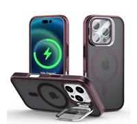 Meeter Coque pour iPhone 16 Pro avec Magnétique, pour MagSafe Compatible Étui Rotatable Kickstand, Protection Objectif en Verre Trempé avec Support Caméra Caché, Housse à Dos Mat, Rouge vin