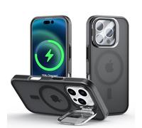 Meeter Coque pour iPhone 16 Pro avec Magnétique, pour MagSafe Compatible Étui Rotatable Kickstand, Protection Objectif en Verre Trempé avec Support Caméra Caché, Housse à Dos Mat, Noir