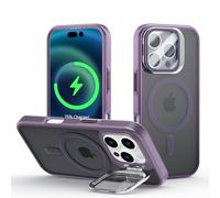 Meeter Coque pour iPhone 16 Pro Max avec Magnétique, pour MagSafe Compatible Étui Rotatable Kickstand, Protection Objectif en Verre Trempé avec Support Caméra Caché, Housse à Dos Mat, Violet