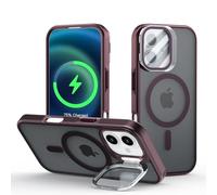Meeter Coque pour iPhone 17 avec Magnétique, pour MagSafe Compatible Étui Rotatable Kickstand, Protection Objectif en Verre Trempé avec Support Caméra Caché, Housse à Dos Mat, Rouge vin