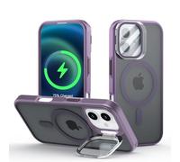 Meeter Coque pour iPhone 17 avec Magnétique, pour MagSafe Compatible Étui Rotatable Kickstand, Protection Objectif en Verre Trempé avec Support Caméra Caché, Housse à Dos Mat, Violet