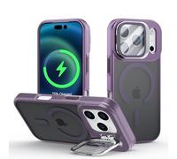 Meeter Coque pour iPhone 17 Pro avec Magnétique, pour MagSafe Compatible Étui Rotatable Kickstand, Protection Objectif en Verre Trempé avec Support Caméra Caché, Housse à Dos Mat, Violet