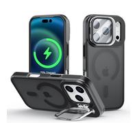 Meeter Coque pour iPhone 17 Pro avec Magnétique, pour MagSafe Compatible Étui Rotatable Kickstand, Protection Objectif en Verre Trempé avec Support Caméra Caché, Housse à Dos Mat, Noir