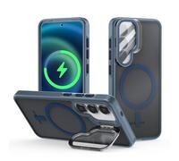 Meeter Coque pour Samsung Galaxy S24 / S25 avec Magnétique, pour MagSafe Compatible Étui Rotatable Kickstand, Protection Objectif en Verre Trempé avec Support Caméra Caché, Housse à Dos Mat, Bleu