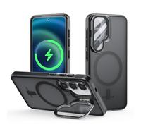 Meeter Coque pour Samsung Galaxy S24 / S25 avec Magnétique, pour MagSafe Compatible Étui Rotatable Kickstand, Protection Objectif en Verre Trempé avec Support Caméra Caché, Housse à Dos Mat, Noir