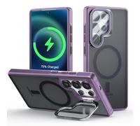 Meeter Coque pour Samsung Galaxy S25 Ultra avec Magnétique, pour MagSafe Compatible Étui Rotatable Kickstand, Protection Objectif en Verre Trempé avec Support Caméra Caché, Housse à Dos Mat, Violet