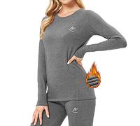 MeetHoo Ensemble de sous-vêtements Thermiques Femme Baselayer, Manches Longues, Haut Maillot de Corps + Pantalon Bas Hiver Ski Sport, Gris, M