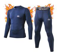 MeetHoo Ensemble de sous-vêtements Thermiques Homme Baselayer, Manches Longues, Haut Maillot de Corps + Pantalon Bas Hiver Ski Sport - Bleu - L