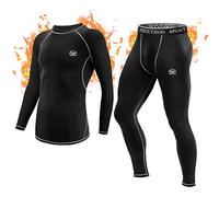 MeetHoo Ensemble de sous-vêtements Thermiques Homme, Sport Baselayer, Manches Longues, Haut Maillot de Corps + Pantalon Bas Hiver Ski,Noir,L