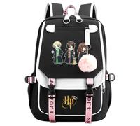 Meetiger Sacs d’école pour filles Harry Magic Cartable Cartoon Harry/Ron/Hermione Sac à dos Sac à dos de voyage Noir