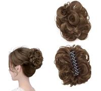Meetitsneeds Extensions de chignon avec pince à pince pour chignon désordonné, cheveux ondulés, bouclés, extensions de cheveux chignons, postiches pour queue de cheval pour femme (marron clair)