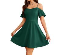 Meetjen Robe de cocktail pour femmes, robe de bal pour adolescentes, robe courte semi-formelle à épaules dénudées pour retour aux études et invitées de mariage, vert foncé, Taille L