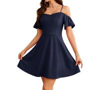 Meetjen Robe de cocktail pour femmes, robe de bal pour adolescentes, robe courte semi-formelle à épaules dénudées pour retour aux études et invitées de mariage, bleu marine, Taille L