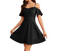 Meetjen Robe de cocktail pour femmes, robe de bal pour adolescentes, robe courte semi-formelle à épaules dénudées pour retour aux études et invitées de mariage, noir, Taille S