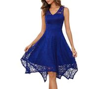 Meetjen Robes de Cocktail pour Femmes 2024 Robe de Demoiselle d'honneur Élégante en Dentelle sans Manches Bleu Royal L
