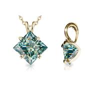 MEETMAY Collier avec pendentif moissanite coupe princesse verte, solitaire carré de 1,2/3/5 carats, chaîne plaquée or 18 carats, réglable de 45,7 cm + 5,1 cm, certifié GRA, cadeau idéal pour elle