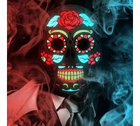 Meetory Masque d'Halloween à LED pour adultes, masque lumineux jour des morts rose avec 3 modes d'éclairage et bandeau réglable, masque d'Halloween pour homme et femme