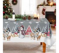 Meetory Nappe de Noël - Gris - 140 x 220 cm - Lavable - Rectangulaire - Décoration de Noël - Avec bonhomme de neige blanc et flocon de neige - Renne - Décoration de sapin de Noël