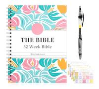 Meetory The Bible in a year a 52-week study - 52 week bible study with Bible Tags and a pen for women, A Daily Bibles Study Workbook with Spiral Reliing, NIV Study Journal & Reflective Questions