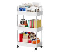 MEETOZ Chariot de rangement à 3 niveaux sur roulettes, étagère mobile peu encombrante, chariot de rangement pour cuisine, salle de bain, chambre à coucher, bureau, blanc