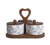 MEETOZ Ensemble d'apéritif à condiments en céramique, avec couvercle, plats de service divisés en porcelaine, plateau à savourer, parfait pour les frites et sauces, légumes, bonbons et collations,