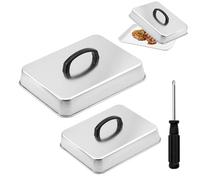 MEETOZ Ensemble de 2 couvercles rectangulaires à braiser en acier inoxydable, idéal pour faire fondre le fromage et cuire à la vapeur, compatible lave-vaisselle, parfait pour le barbecue, plancha
