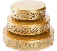MEETOZ Ensemble de 3 supports dorés pour gâteaux, en métal, ronds, pour desserts, cupcakes, pour mariages, anniversaires, fêtes, décoration florale