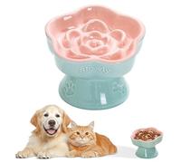 MEETOZ Gamelle surélevée en céramique pour chat de petite taille - En forme de fleur - Pour nourriture sèche et humide - Rose - 14,7 cm