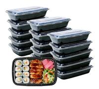 MEETOZ Lot de 15 boîtes à repas (793,8 g), réutilisables et empilables avec couvercles, passent au micro-ondes, au congélateur et au lave-vaisselle, boîtes à déjeuner empilables en polypropylène (noir