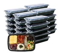 MEETOZ Lot de 25 boîtes alimentaires empilables réutilisables avec couvercles, passent au micro-ondes, au congélateur et au lave-vaisselle (800 ml) (noir)