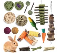 MEETOZ Lot de 32 jouets à mâcher naturels pour petits animaux, bâtonnets de foin Timothy, soin des dents et exercice, production naturelle faite à la main, accessoires pour petits animaux