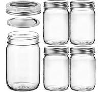 MEETOZ Lot de 4 bocaux Mason en verre transparent à ouverture régulière de 500 ml avec couvercles en métal argenté pour sceller les aliments