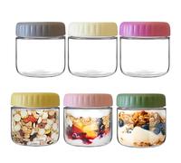 MEETOZ Lot de 6 bocaux en verre de 350 ml avec couvercle à vis, étanches, empilables pour avoine de nuit, salade, yaourt, céréales, fruits, collations, épices, sucre, café, bonbons