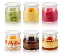 MEETOZ Lot de 6 mini bouteilles en verre de 200 ml avec couvercle en plastique pour yaourt, pudding, lait, gelée (transparent)