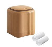MEETOZ Mini poubelle de bureau en plastique avec couvercle à pression, pour salon, cuisine, salle de bain, bureau, voiture, avec 60 feuilles de sacs poubelle (marron)