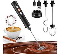 MEETOZ Mousseur à lait silencieux à main, rechargeable par USB, 3 vitesses pour cappuccino, latte, mélange d'œufs, matcha, chocolat chaud, 3 fouets en acier inoxydable (16 pièces sans pochoirs) (noir)