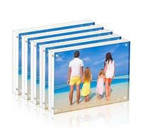 Meetu Lot de 5 cadres photo magnétiques double face en acrylique sur pied pour afficher documents, certificats, photographies, œuvres d'art dans le bureau - 10,2 x 15,2 cm