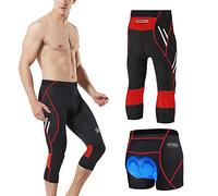 MEETWEE Cyclisme Pantalons 3/4 Homme, Vélo Corsaires Respirant 3D Gel Silicone Long Bike Compression Leggings Cycliste Pantalon de Vélo Pantalon (Rouge, M)