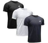 MEETWEE T-Shirt de Sport Homme, Baselayer Manches Courtes Maillot Running Tee Shirt Vetement de Fitness Football Jogging, Noir+gris+blanc, M