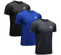 MEETWEE T-Shirt de Sport Homme, Baselayer Manches Courtes Maillot Running Tee Shirt Vetement de Fitness Football Jogging, Noir+gris+bleu, XL