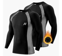 MEETWEE Tee Shirt Compression Thermique Homme Manches Longues,Noir+Noir,M