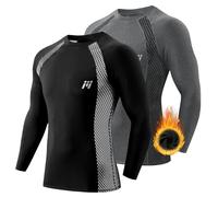 MEETWEE Tee Shirt Thermique Homme, Manche Longue Maillot de Compression Base Layer sous-Vêtements Thermique pour Sports Ski Running, Lot de 2, Noir et Gris, Taille XL
