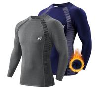 MEETWEE Tee Shirt Thermique Homme, Manche Longue Maillot de Compression Base Layer sous-Vêtements Thermique pour Sports Ski Running Lot de 2, Gris et Bleu, Taille XL