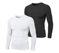 MEETYOO Débardeur Compression Homme, Manches Longues pour Hommes Maillot de Corps Ventre Plat Minceur Gilet Invisible Amincissant sans Manches Body Shaper Tee Shirt