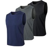 MEETYOO Debardeur Homme, T-Shirt sans Manches Maillot Running Tee Shirt pour Sports Jogging Musculation (Noir + Bleu + Gris, L)