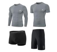 MEETYOO Ensemble Compression Homme Haut Bas Short Manches Courtes Running Gym Sport
