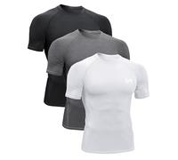 MEETYOO 3pcs Tee Shirt Compression Homme,Maillot de Fitness Fonctionnel à Manches Courtes Maillot de Sport Homme Respirant Maillot de Course pour Sports Jogging Musculation