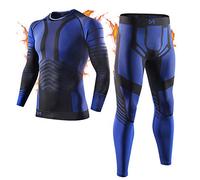 MEETYOO sous Vetement Thermiques Homme, Manche Longue Tee Shirt Thermiques Legging Sport Base Layer sous-Vêtements Ski pour Running Randonnée,L,Bleu