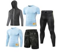 MEETYOO Tee Shirt Compression Homme, Legging Sport Short Fitness T Shirt Manche Longue Veste Collant Gym Running Vetement pour Jogging Musculation