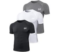 MEETYOO Tee Shirt de Compression à Manches Courtes Longue pour Hommes Baselayer Maillot Running Vetement Fitness pour Sports Jogging Musculation